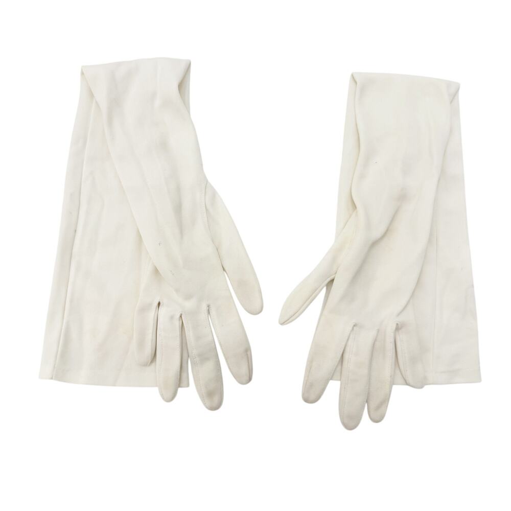 vintage white Above the Elbow long Dress Gloves women's SMALL faux pearls